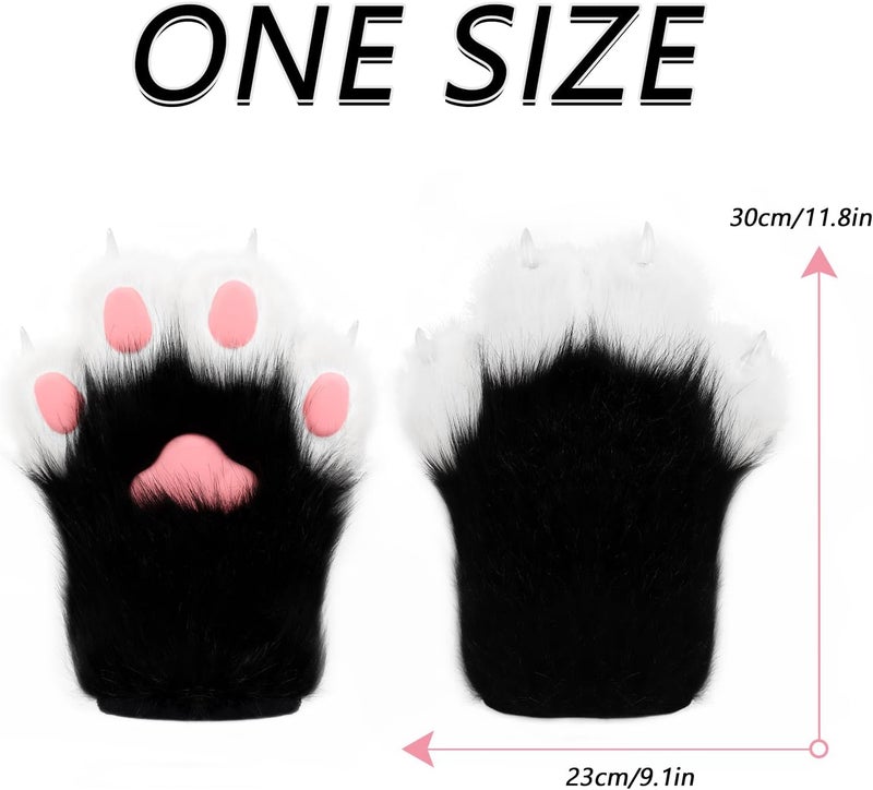 hbbhml Faux Fur Plush Furry Cat Claw Gloves Fursuit Animal Fox Paws Mittens Halloween Cosplay Costume Accessories for Adult - Image 3